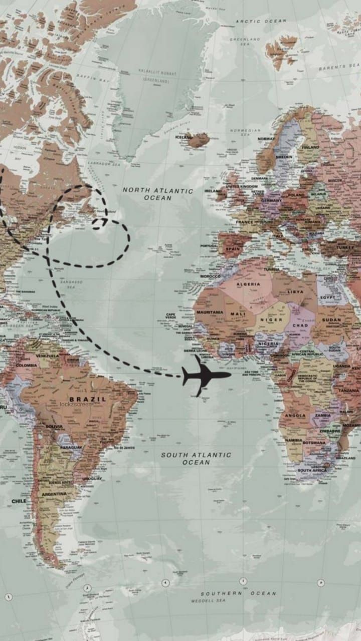 Flugroute, Flugzeug, Reise, Landkarte, Pastellfarben, HD, Hintergrundbild fürs Handy