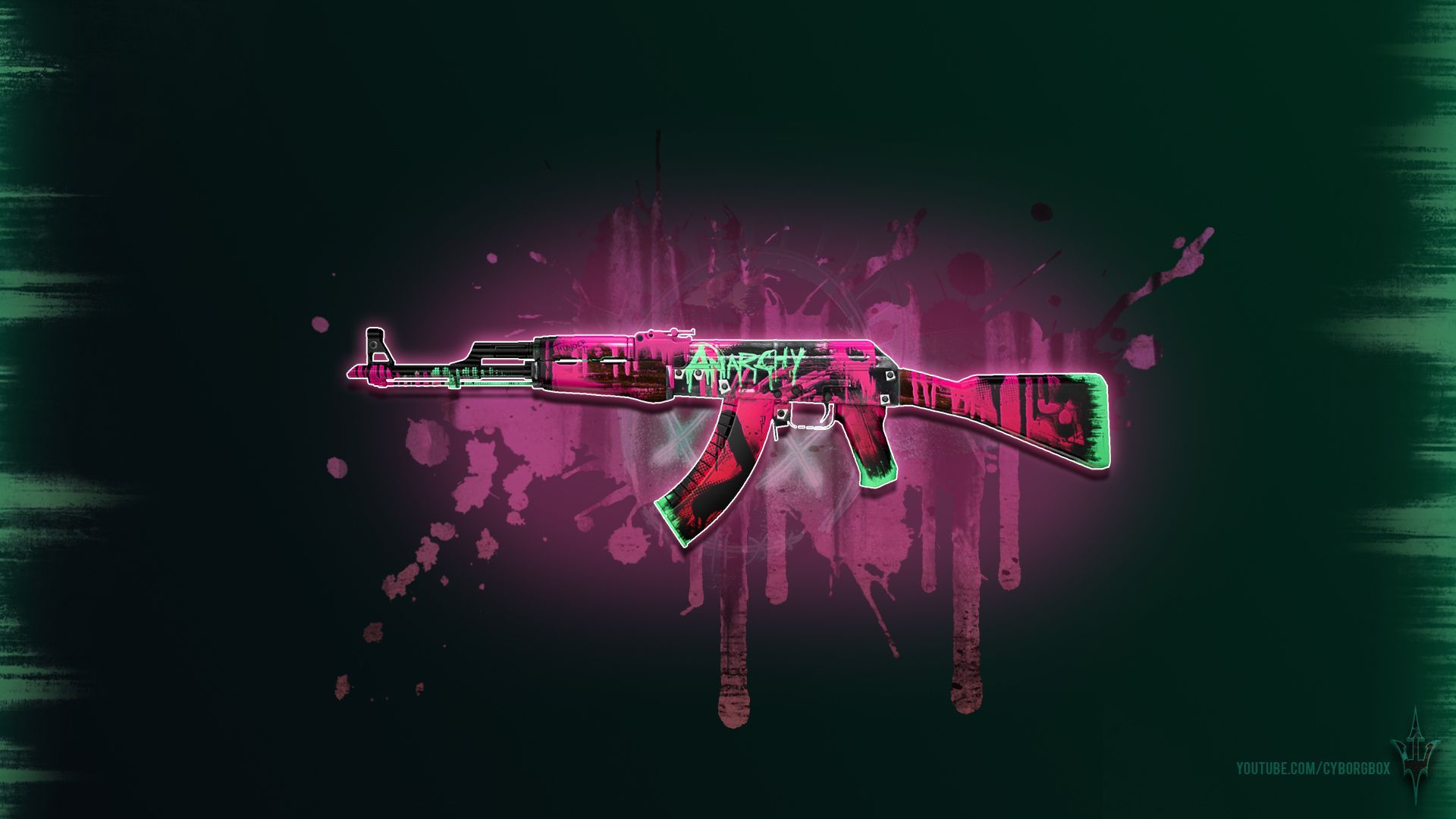 AK-47, Waffenskin, Pink, Farbspritzer, Grün, Full HD 1080p, Desktop-Hintergrundbild