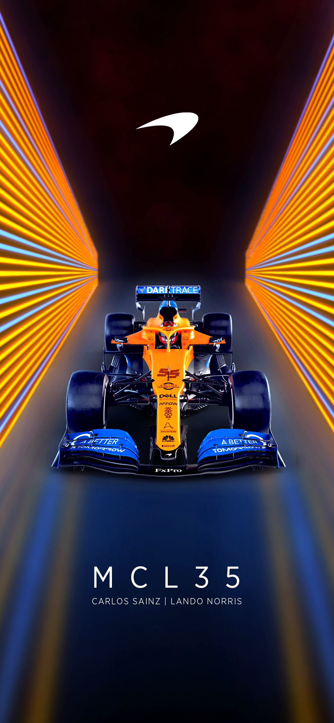 McLaren MCL35, Tunnel, Orange Lichter, Präsentation, Hochformat, Full HD, Handy-Hintergrund