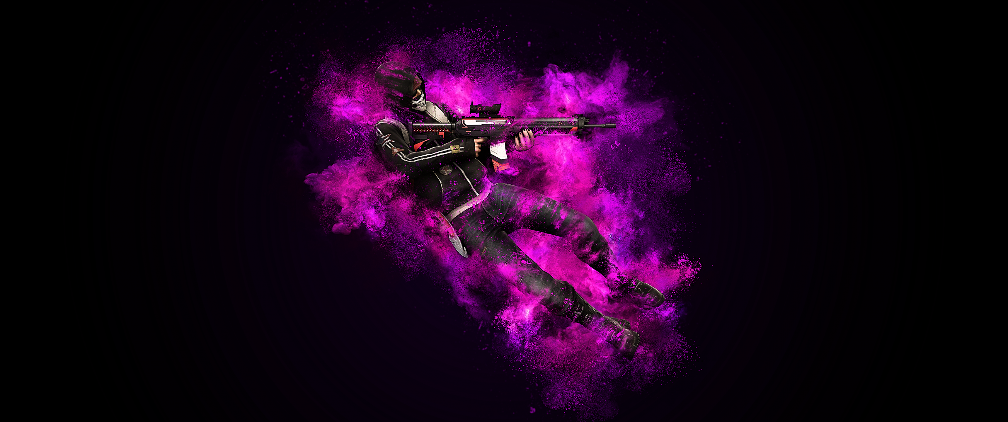 CS:GO, Soldat, Magenta Rauch, Partikel, Schwarzer Hintergrund, 2K Wallpaper