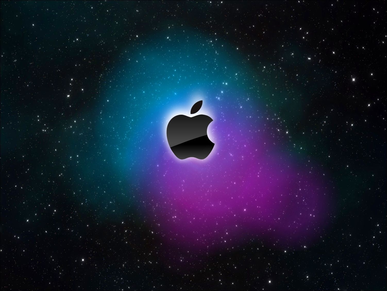 Apple-Logo, Weltraum, Nebel, Sterne, Lila, Türkis, HD, Hintergrundbild fürs Tablet