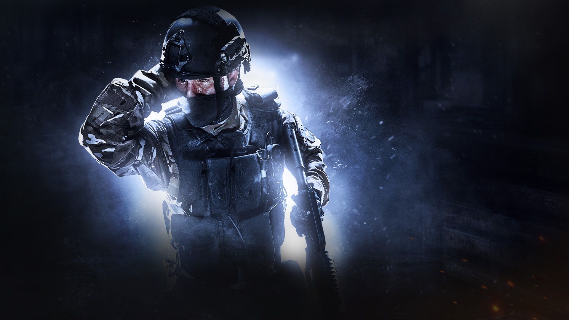 CS:GO, SWAT-Soldat, Helm, Gegenlicht, Dunkelblau, Full HD, Desktop-Hintergrund für Windows