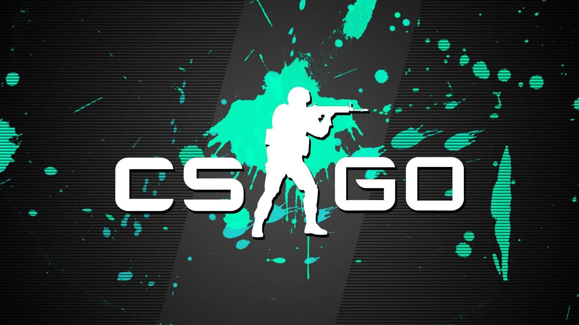 CS:GO, Logo, Türkise Farbspritzer, Schwarzer Hintergrund, Full HD Wallpaper