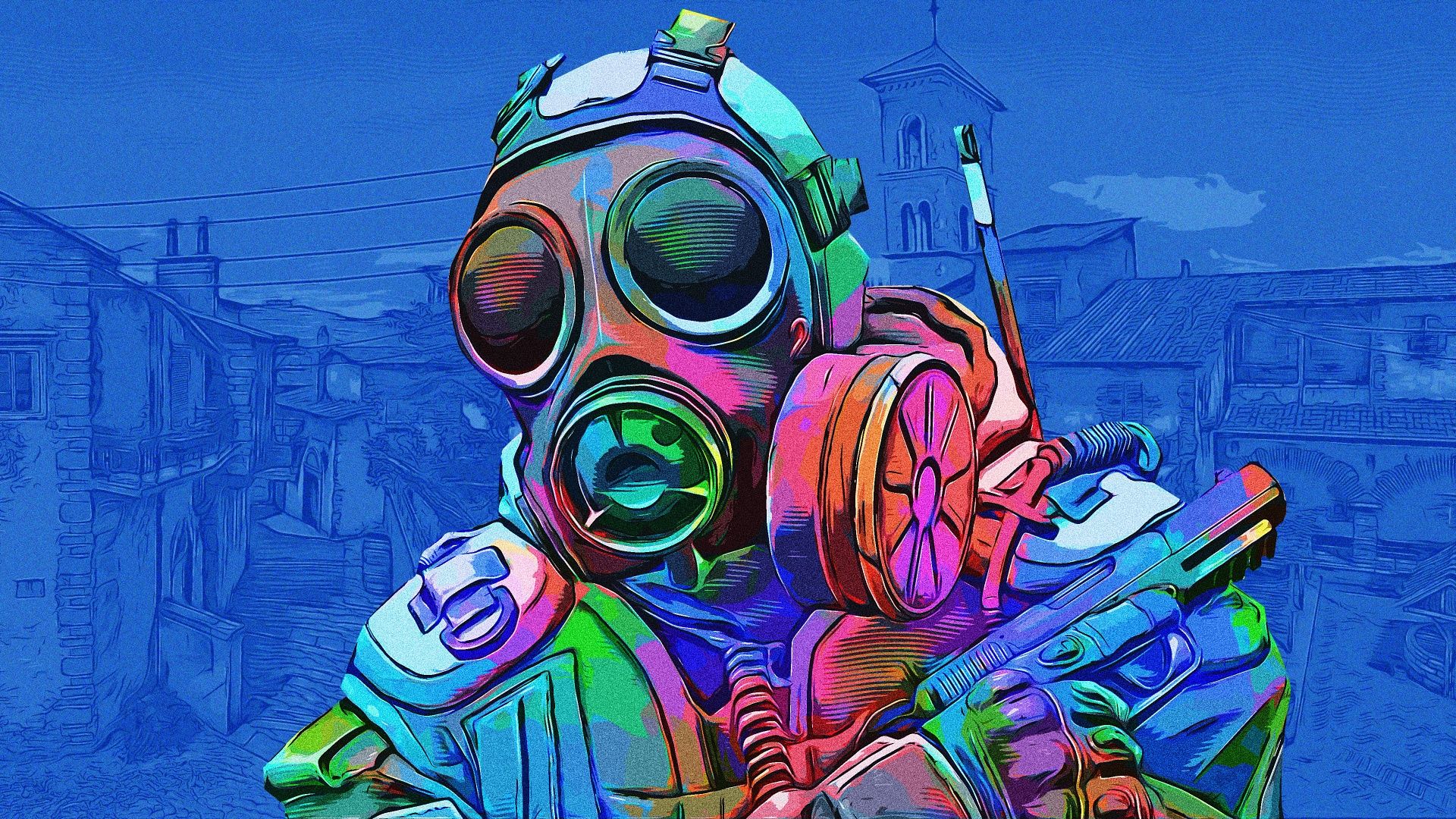 CS:GO, Gasmaske, Soldat, Bunte Farben, Pop Art, 16:9, Full-HD-Hintergrundbild für den Desktop
