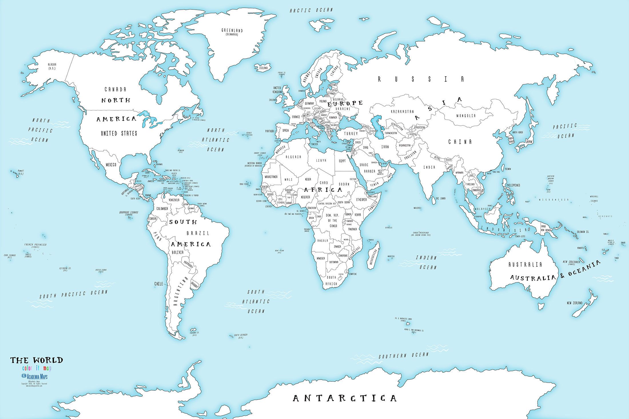 The World, Politische Karte, Hellblau, Weiß, Detailliert, Full HD, Windows-Hintergrundbild