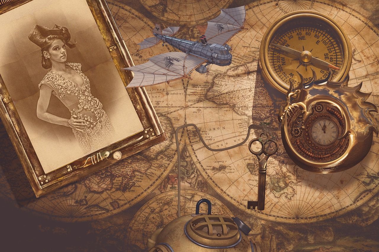 Steampunk, Kompass, Alte Karte, Porträt, Sepia, Collage, HD, Windows-Hintergrundbild