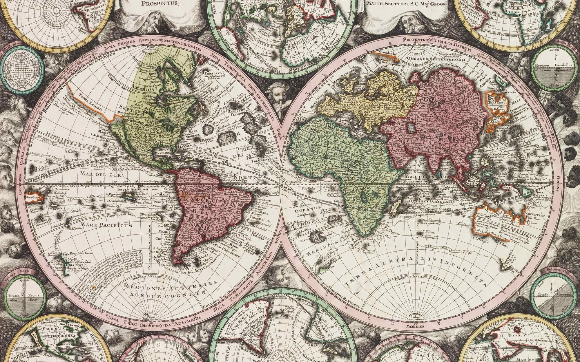 Historische Karte, Doppelhemisphäre, Antik, Pastellfarben, Full HD, MacBook-Hintergrundbild