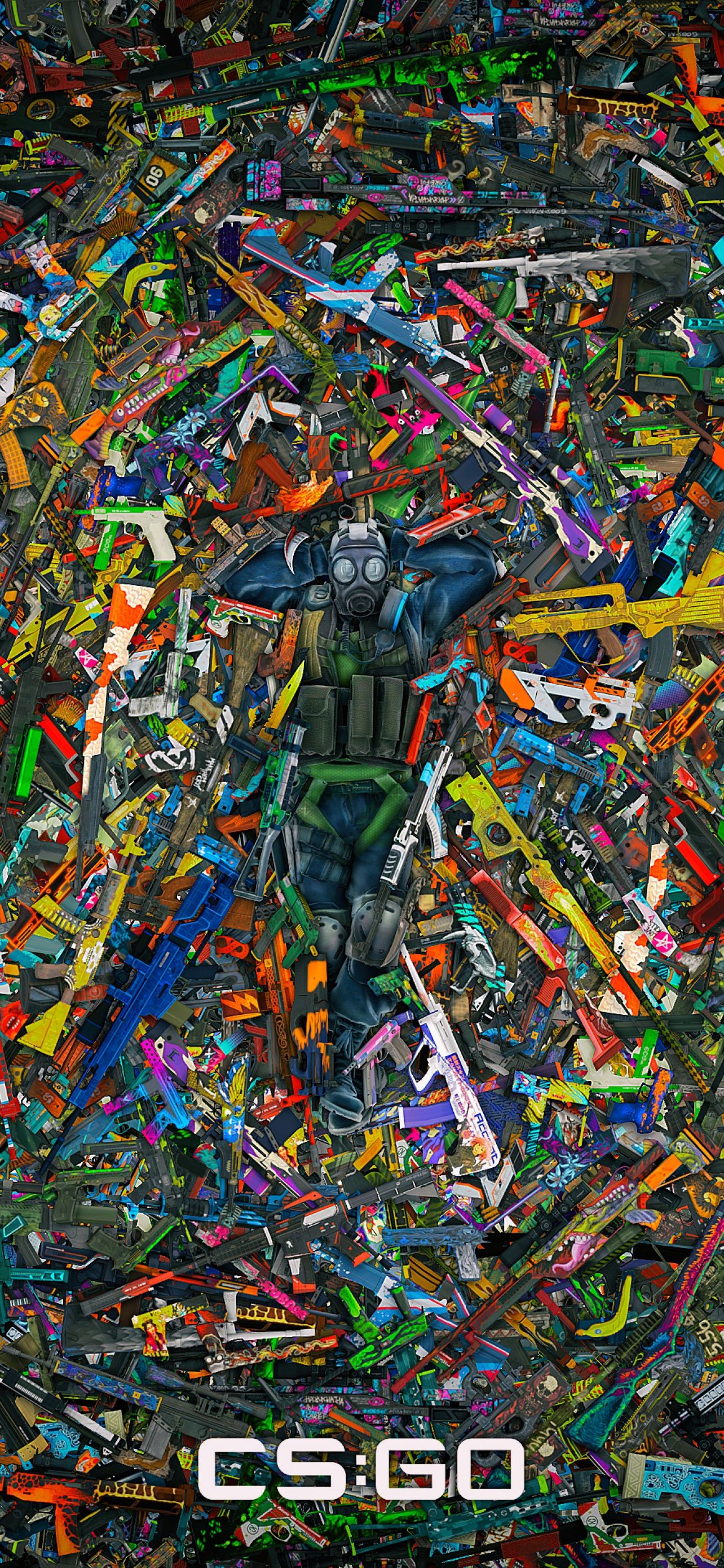 CS:GO, Waffensammlung, Bunte Waffen, Collage, Hintergrundbild für iPhone und Android
