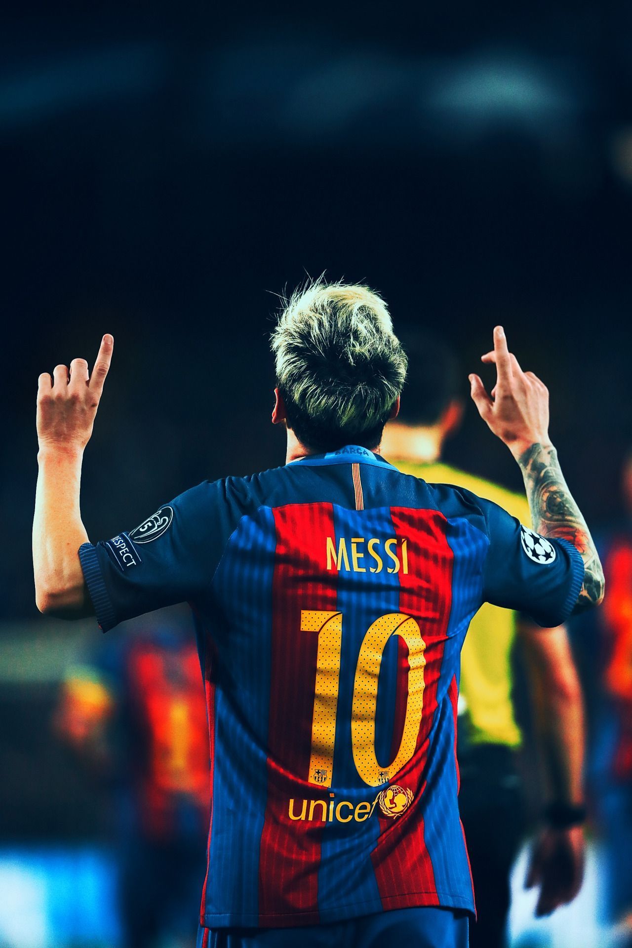 Lionel Messi, FC Barcelona, Rückennummer 10, Torjubel, Rückansicht, Full HD, Handy-Hintergrund