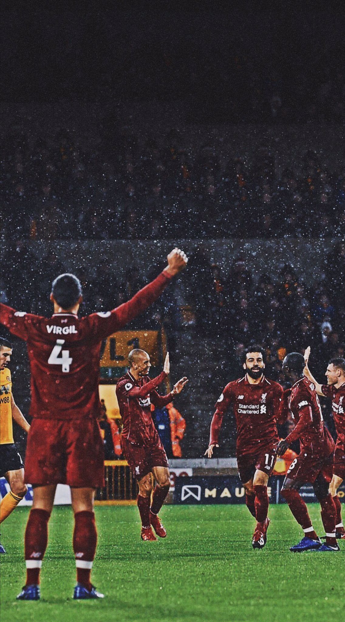 FC Liverpool, Rückennummer 4, Jubel, Fans, Rote Trikots, Hintergrundbild fürs Handy