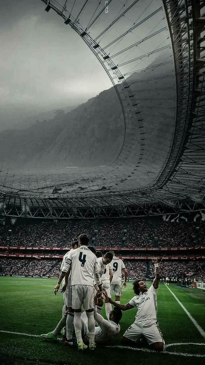 Mannschaft, Stadion, Torjubel, Schwarz-Weiß, Stadiondach, HD, iPhone-Hintergrundbild