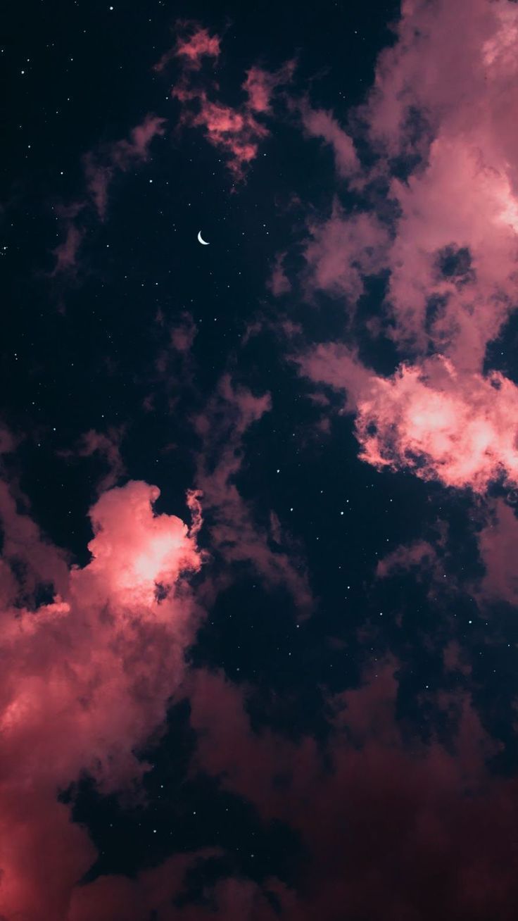 Wolken, Nachthimmel, Rosa Wolken, Mond, Dunkel, HD, Handy-Hintergrund im Hochformat