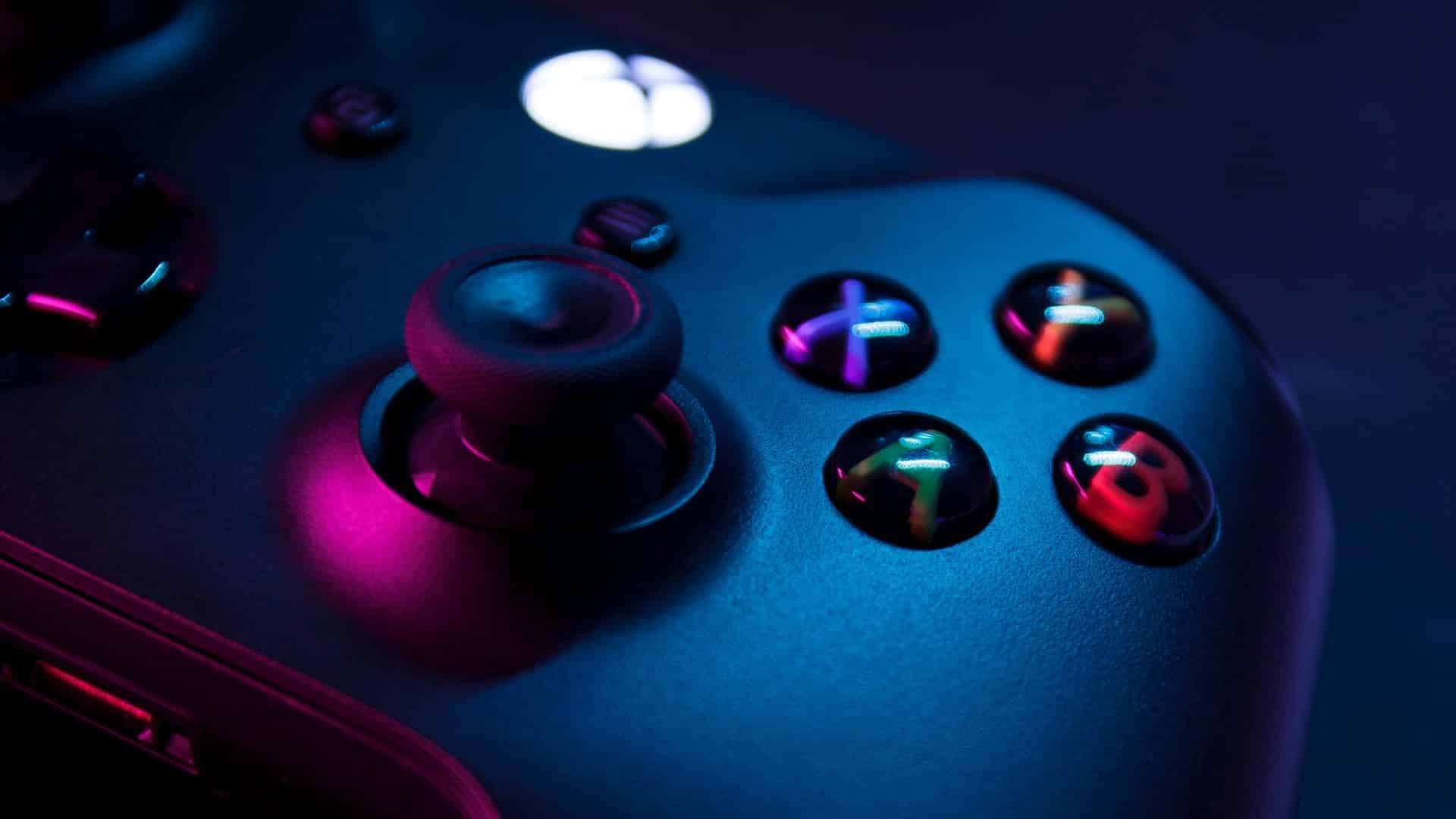 Xbox-Controller, Xbox, Nahaufnahme, Neonlicht, Pink und Blau, Full HD, Breitbild-Hintergrundbild