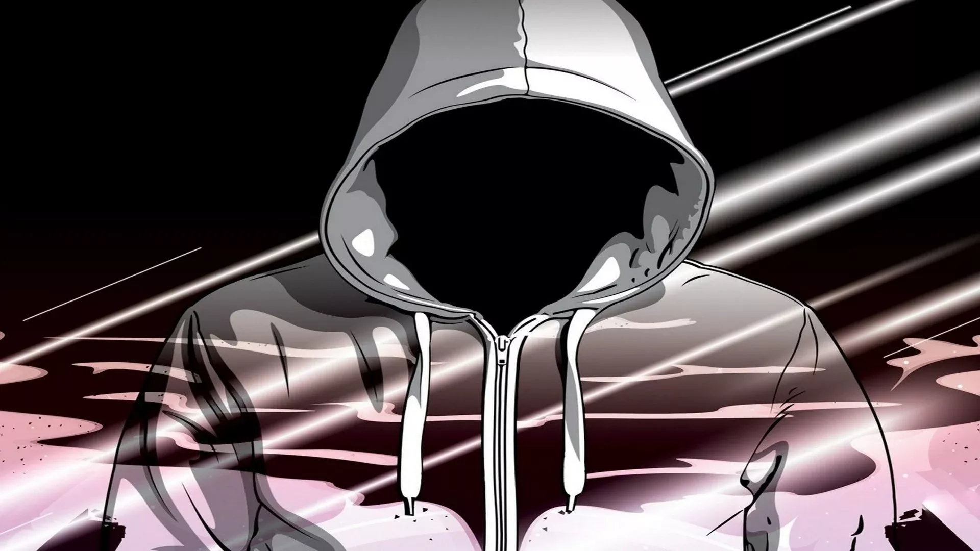 Hoodie, Gesichtslos, Anonym, Illustration, Schwarz-Weiß, Full HD, Laptop-Hintergrundbild