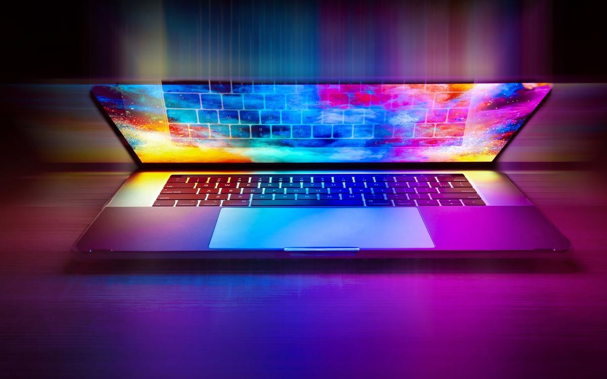 Laptop, Tastatur, Neonfarben, Lichteffekte, Bunt, Hintergrundbild
