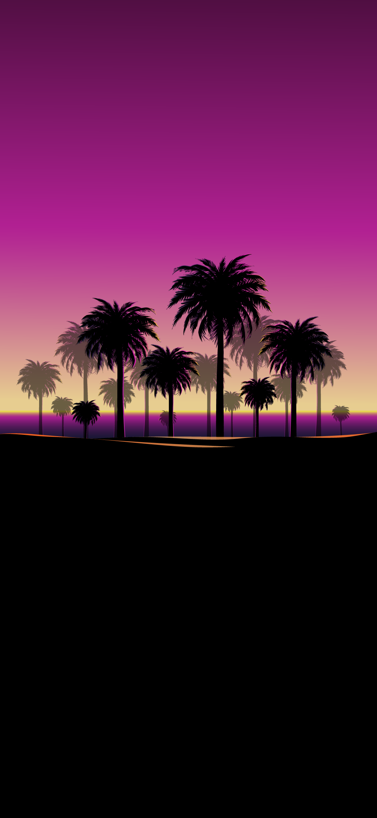 Palmen, Silhouette, Sonnenuntergang, Lila Himmel, Tropisch, Full HD, Handy-Hintergrundbild