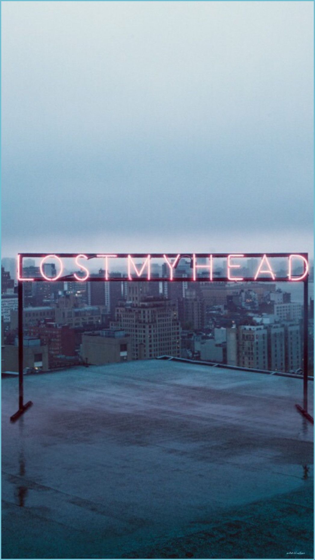 Lost My Head, Neonschrift, Dachterrasse, Stadt, Nebel, Ästhetik, HD, Handy-Hintergrund