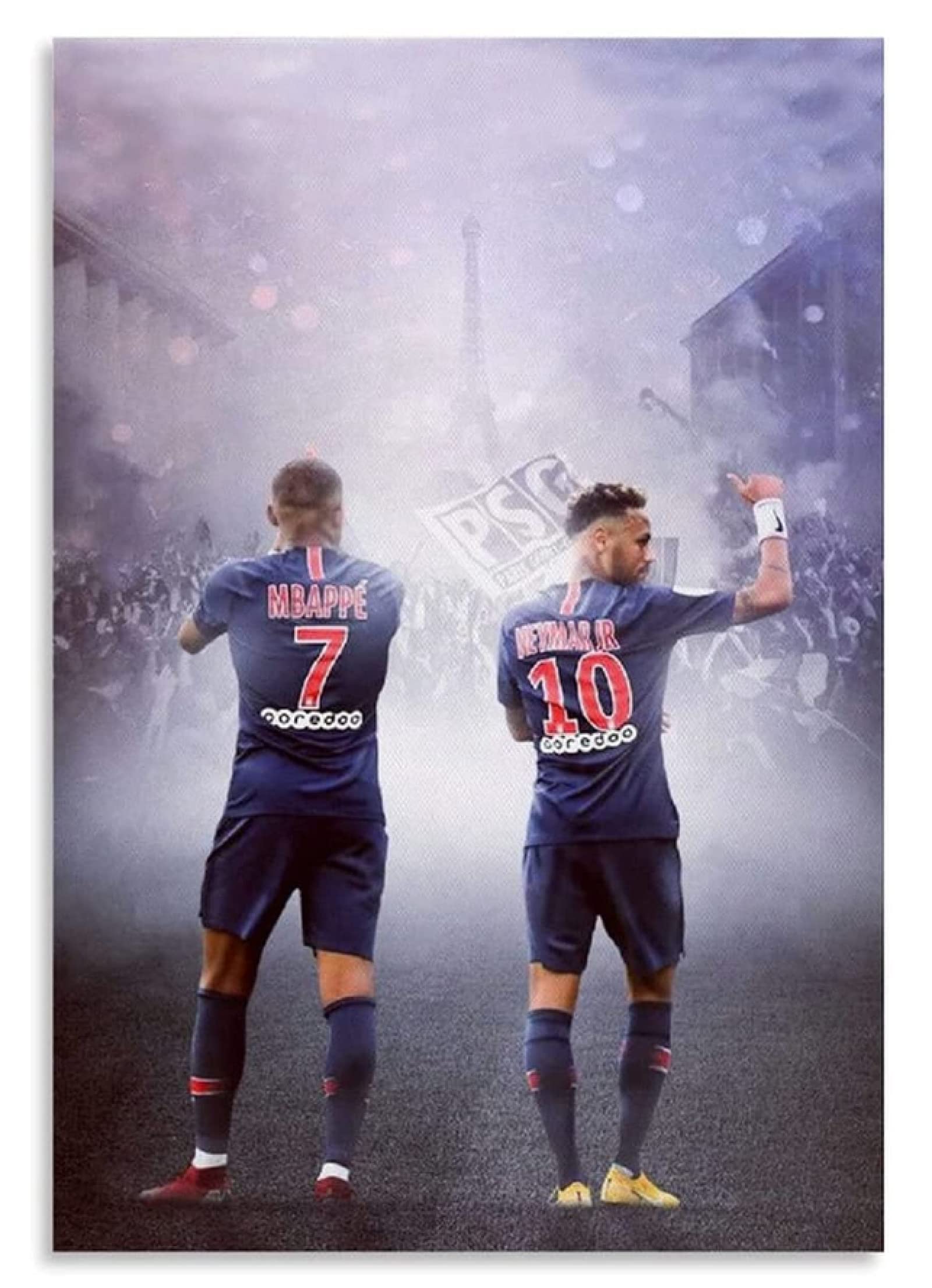 Kylian Mbappé, Neymar, Paris Saint-Germain, Rückenansicht, Nebel, QHD+, iPad-Hintergrundbild