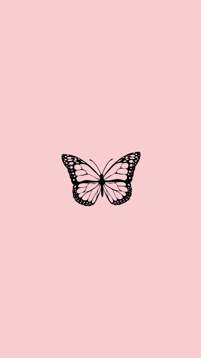 Schmetterling, Rosa Hintergrund, Minimalistisch, Strichzeichnung, Sperrbildschirm fürs iPhone