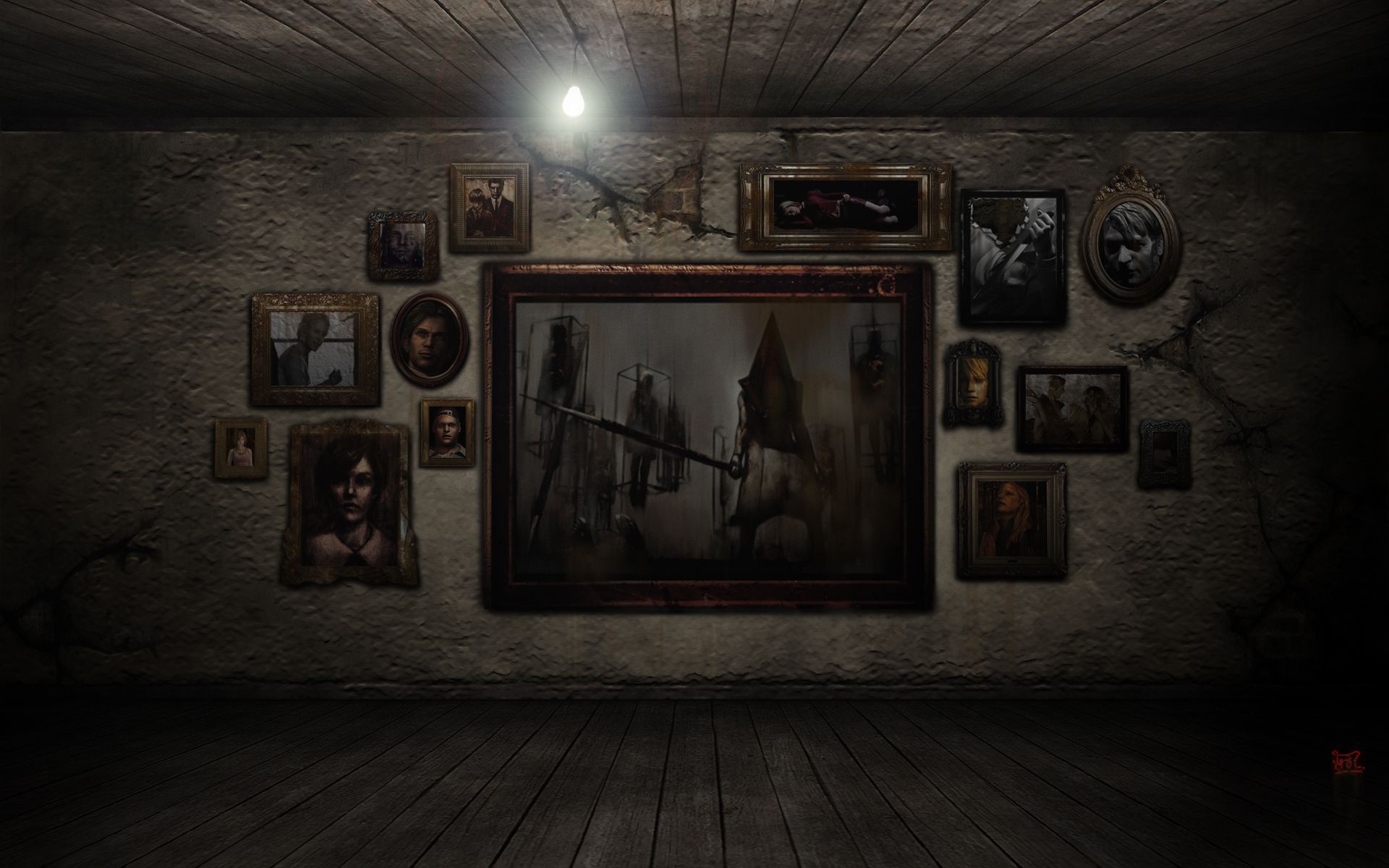 Silent Hill, Bilderwand, Dunkler Raum, Glühbirne, Horror, Full-HD-Hintergrundbild für PC