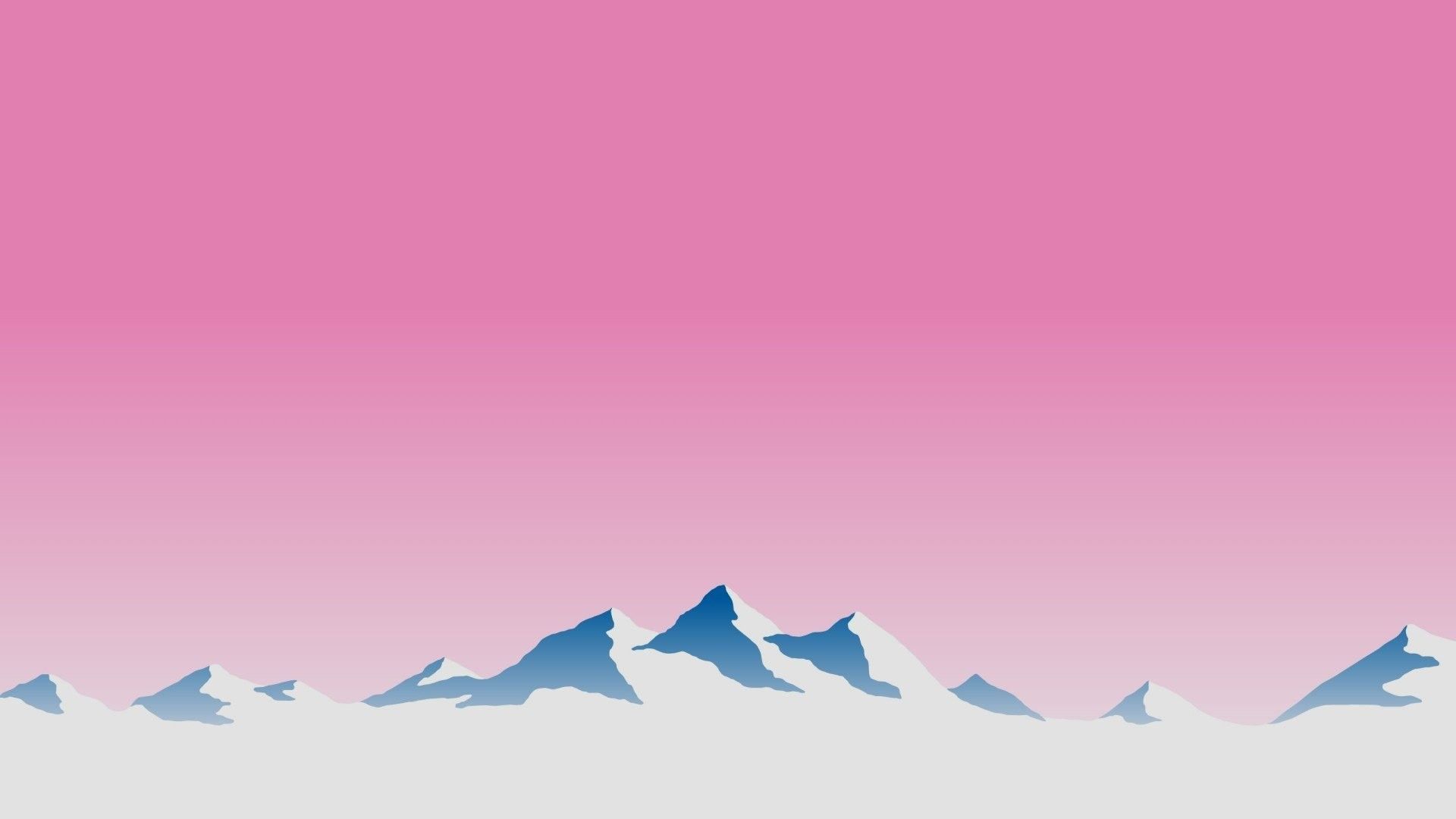 Berge, Schneegipfel, Minimalistisch, Rosa Himmel, Flaches Design, Full HD, PC-Hintergrundbild