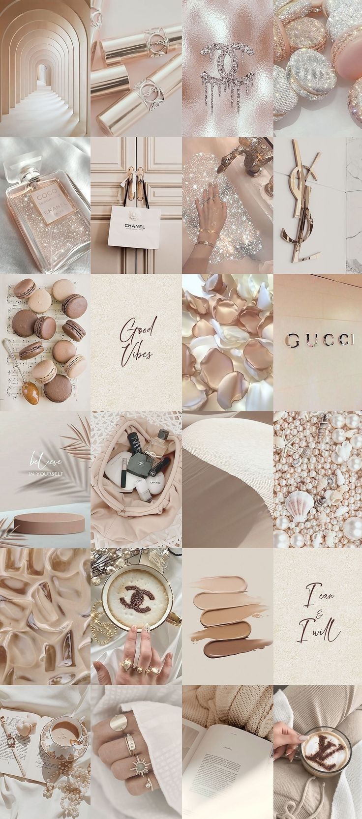 Collage, Beige Ästhetik, Hochzeitsdeko, Neutrale Töne, Hochformat, Hintergrundbild fürs Smartphone