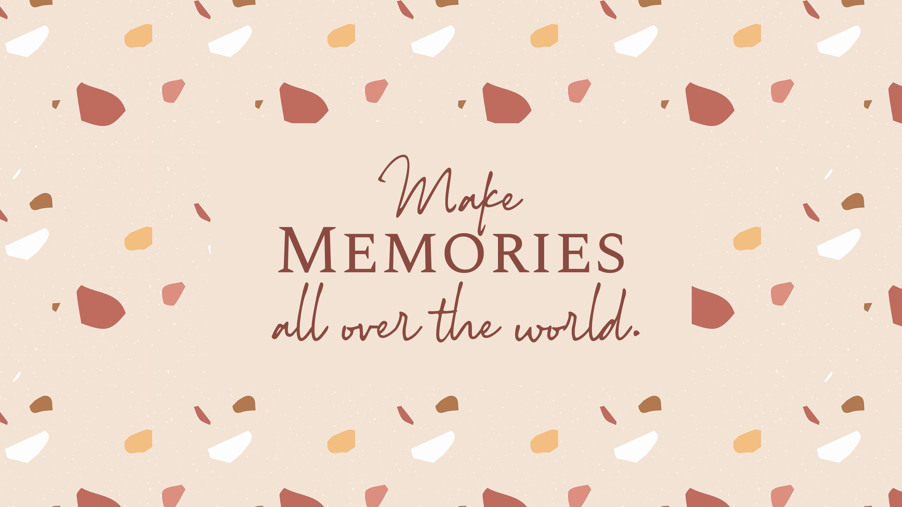Make memories all over the world, Terrazzo, Beige, Handschrift, Spruch, 3840x2160, Desktop-Hintergrund