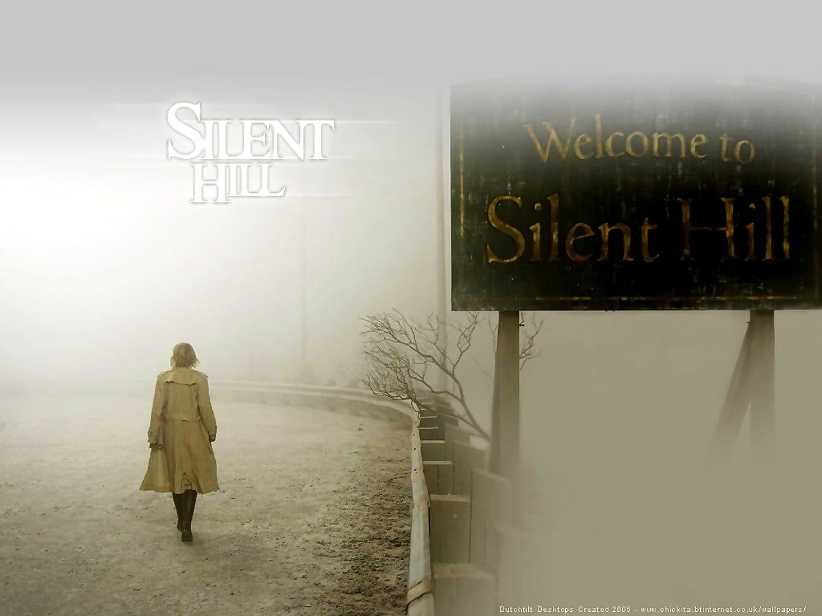 Silent Hill, Willkommensschild, Nebel, Frau, Weiß, Hintergrundbild für iPad und Tablet