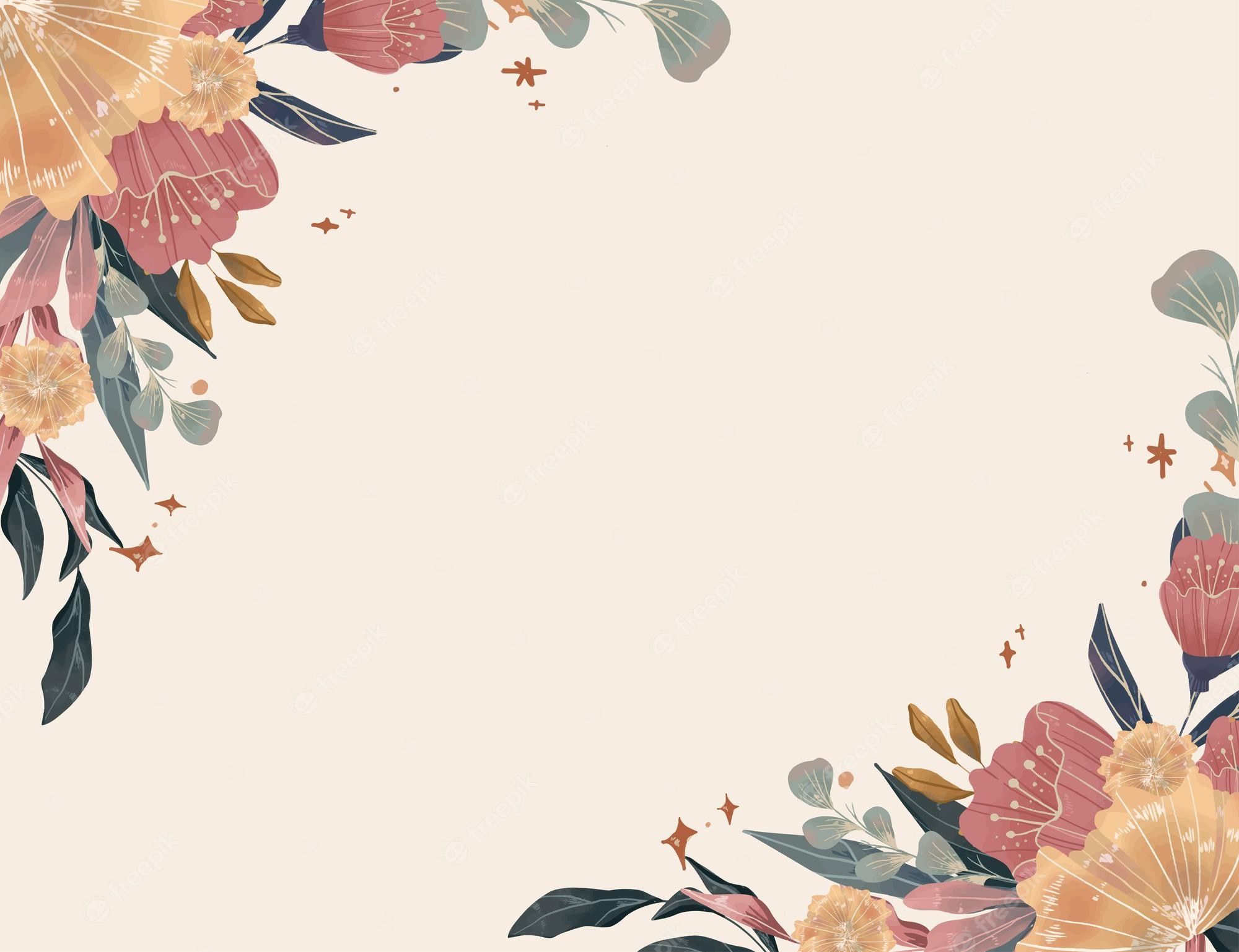 Blumenrahmen, Florale Ecken, Creme, Illustration, Full HD, Desktop-Hintergrund für Windows