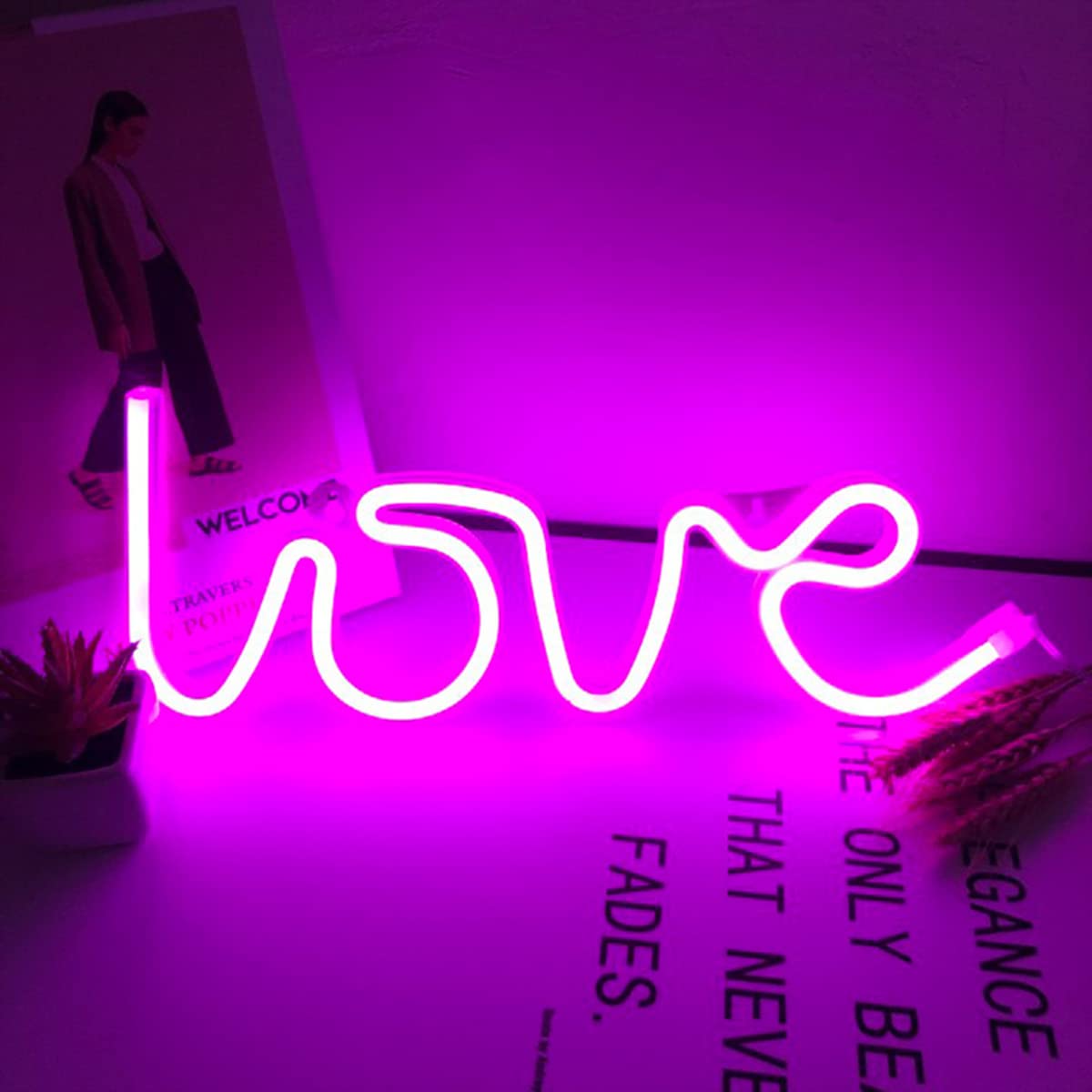 Love, Neon-Schriftzug, Pink, Leuchtreklame, Hintergrundbild für iPad und Tablet