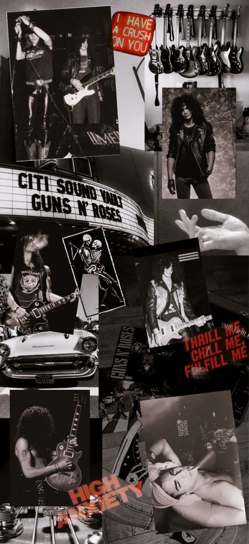 Guns N’ Roses, Collage, Schwarz-Weiß, Hardrock, Konzertfotos, Rote Akzente, HD, Handy-Hintergrundbild