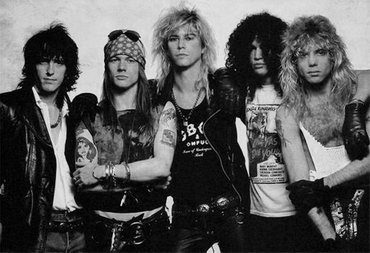Guns N’ Roses, Axl Rose, Slash, Bandfoto, Schwarz-Weiß, Hardrock, Hintergrundbild