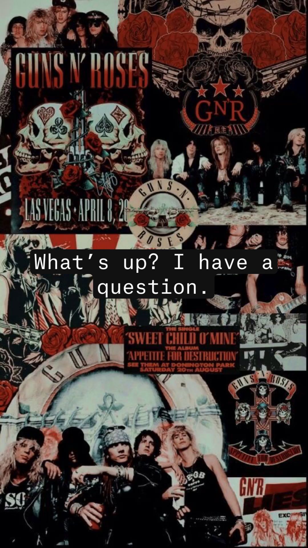Guns N’ Roses, Collage, Bandlogo, Rockposter, Rot, Hochformat, Hintergrundbild fürs Smartphone
