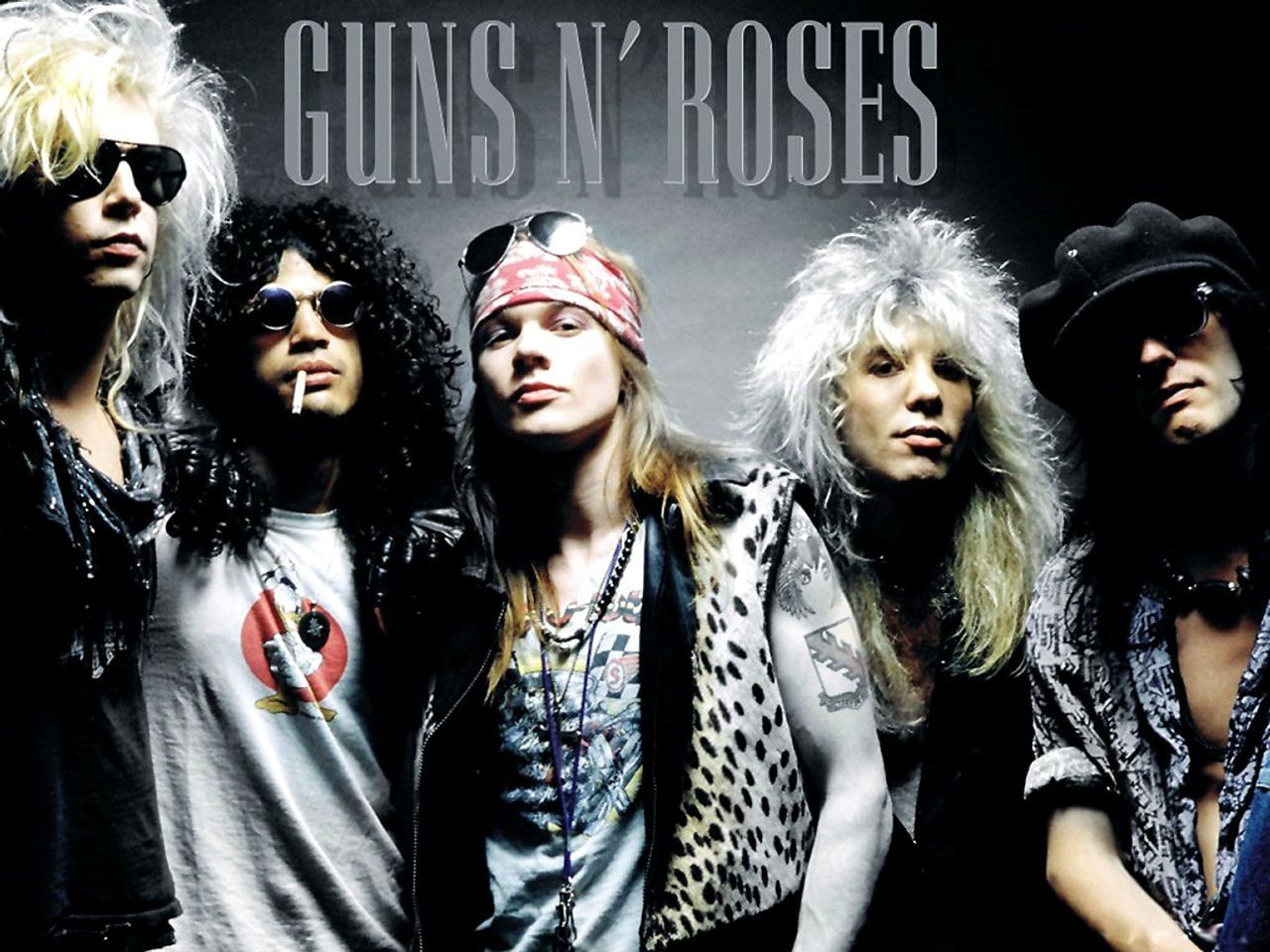 Guns N’ Roses, Axl Rose, Slash, Bandfoto, Schriftzug, Achtziger, HD, Tablet-Hintergrund