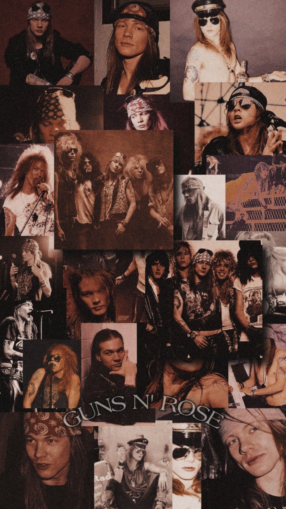 Guns N’ Roses, Collage, Fotowand, Bandmitglieder, Sepia, HD, Handy-Hintergrund
