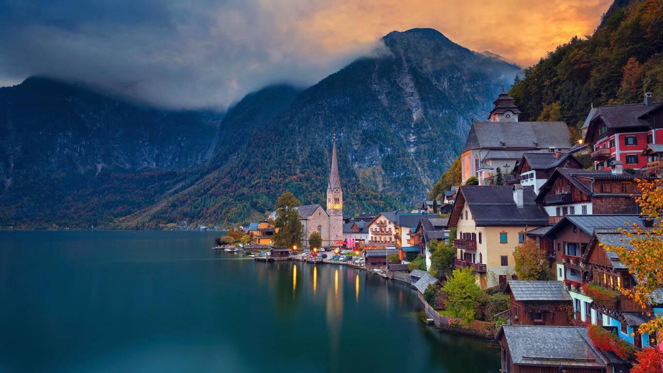Hallstatt, Hallstätter See, Österreich, Bergdorf, Kirche, Alpen, See, HD-Hintergrundbild für PC