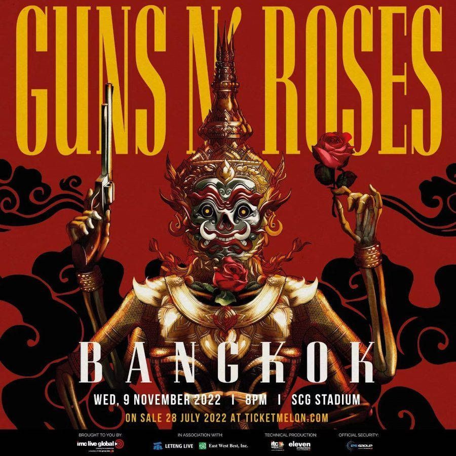 Guns N’ Roses, Konzertplakat, Bangkok, Rajamangala-Stadion, Rot-Gold, Hintergrundbild fürs Tablet
