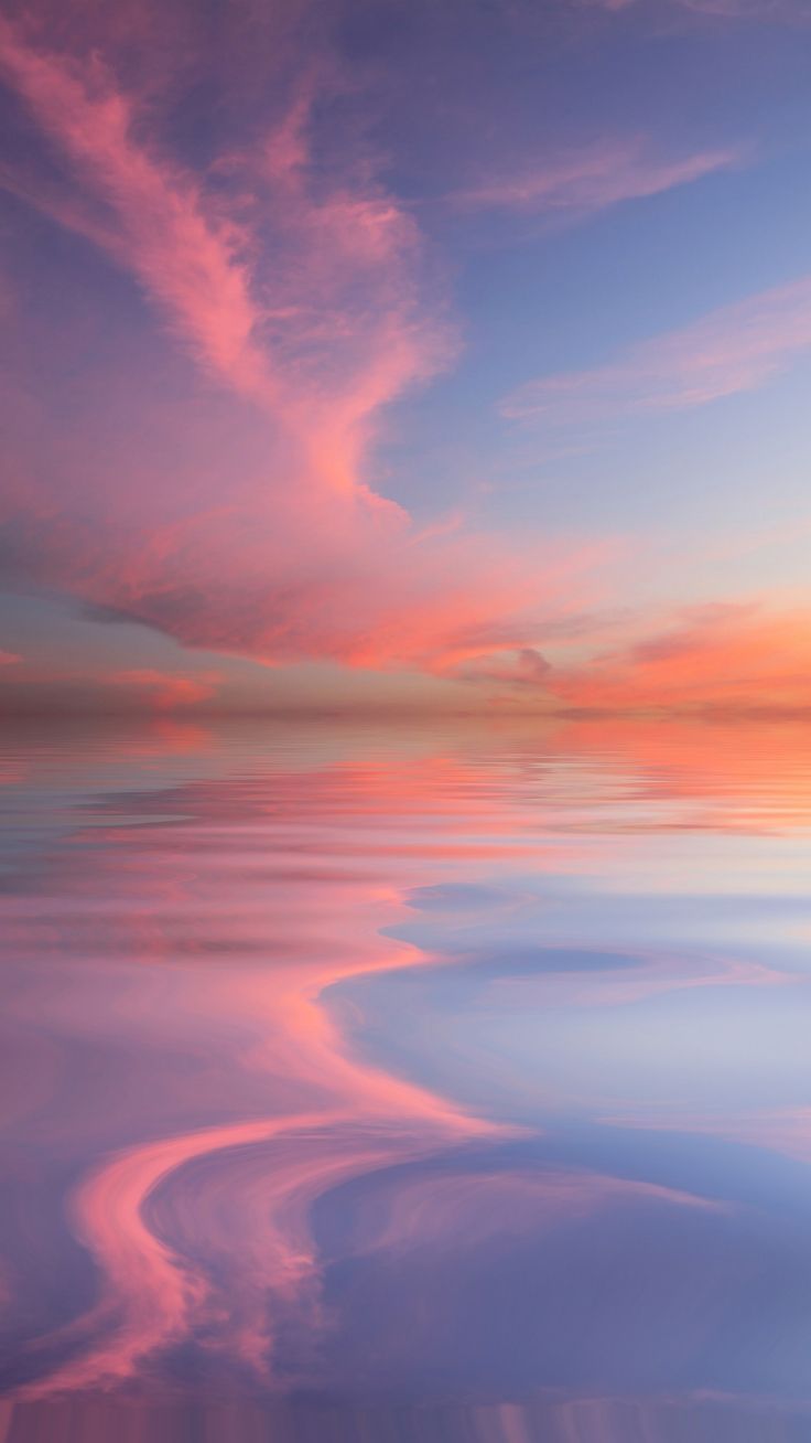Spiegelung, Sonnenuntergang, Rosa Wolken, Wasser, Pastellfarben, Hintergrundbild fürs iPhone