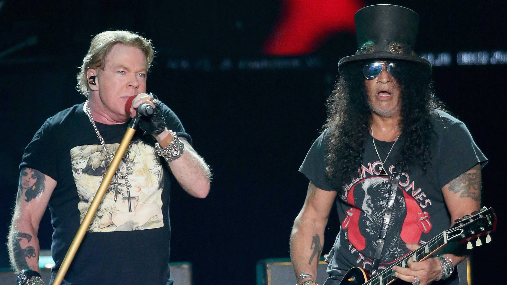Guns N’ Roses, Axl Rose, Slash, Live-Konzert, Zylinder, Mikrofon, Full HD, PC-Hintergrundbild