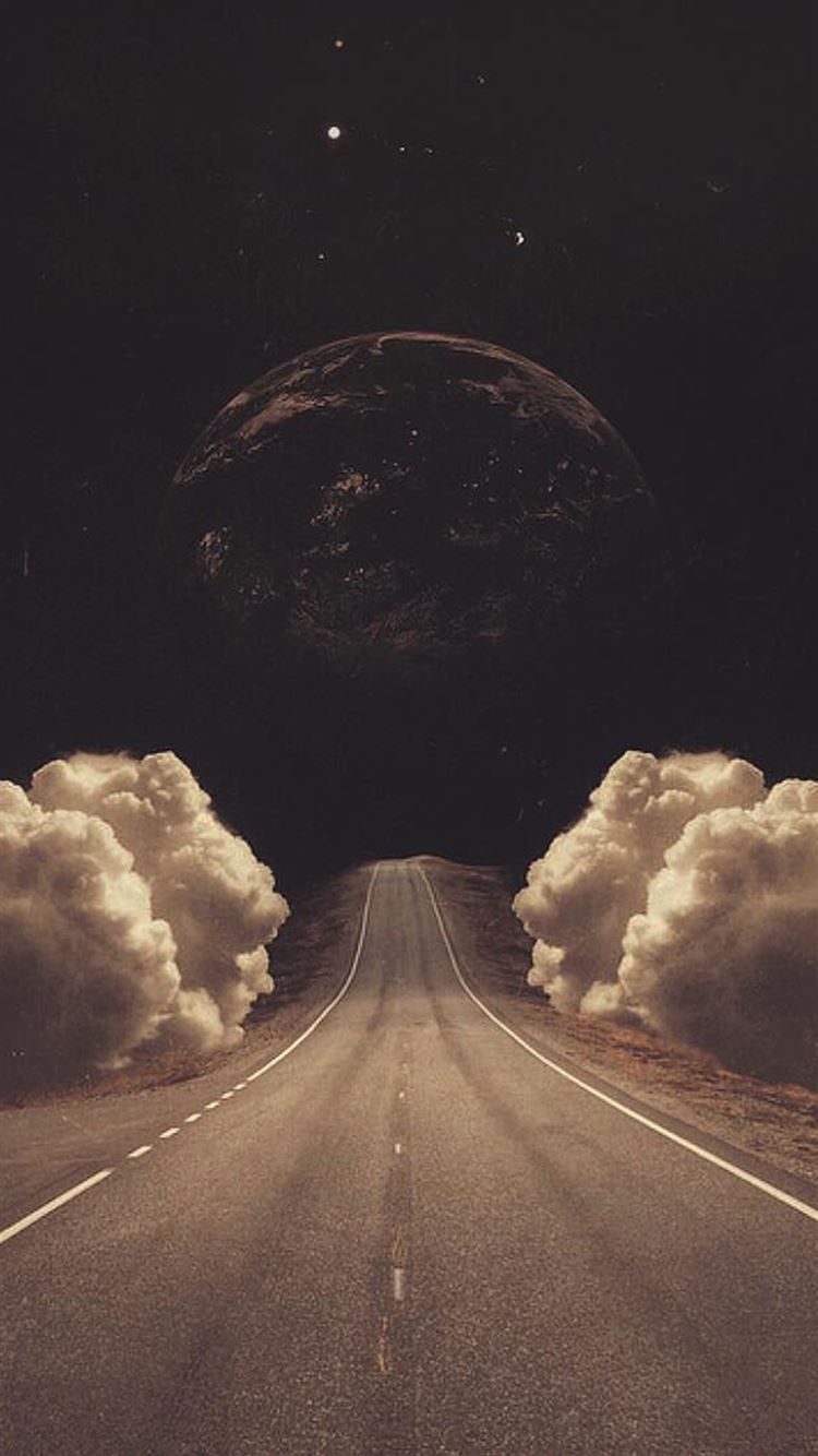 Straße, Wolken, Planet, Surreal, Dunkel, iPhone 16 Plus, Sperrbildschirm