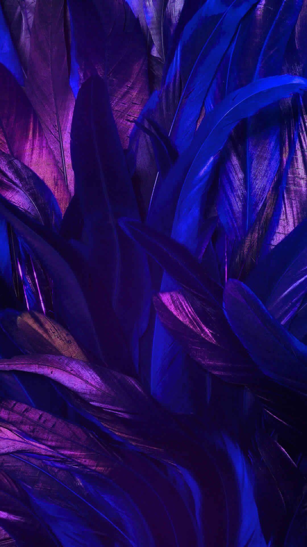 Federn, Lila, Blau, Struktur, Abstrakt, iPhone-16-Plus-Hintergrundbild