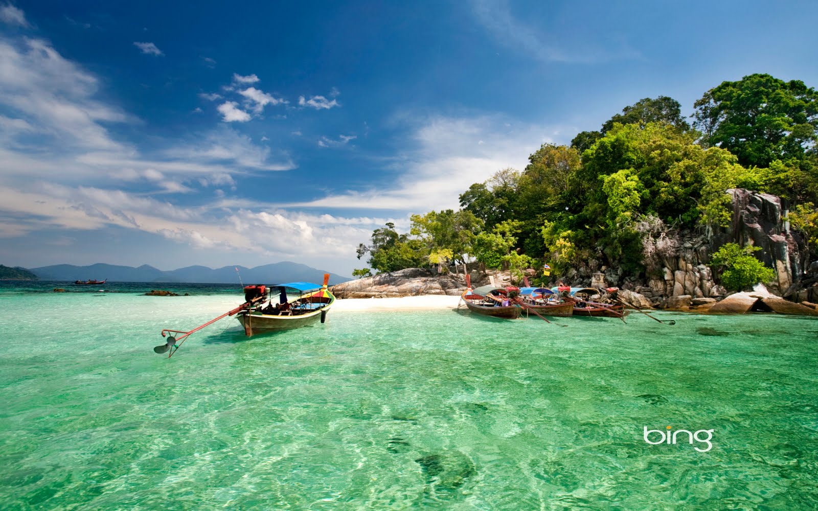 Tropische Insel, Longtail-Boote, Türkises Wasser, Strand, Thailand, Sommer, HD, Laptop-Hintergrundbild