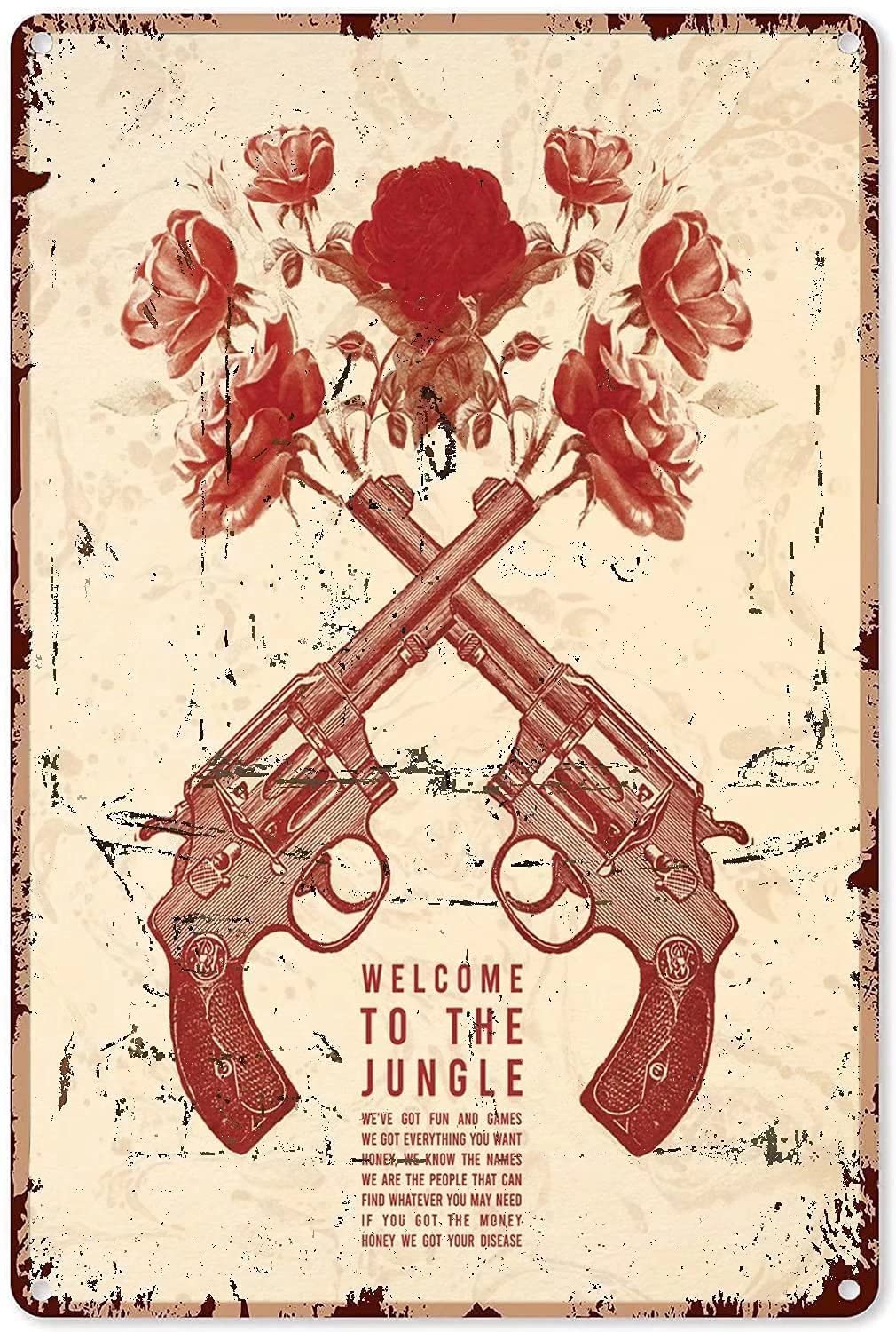Guns N’ Roses, Welcome to the Jungle, Revolver, Rosen, Vintage-Blechschild, HD, iPad-Hintergrundbild