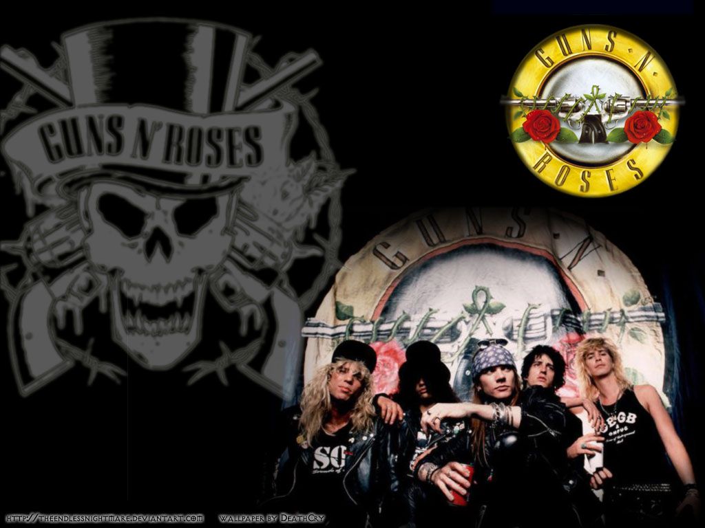 Guns N’ Roses, Bandlogo, Totenkopf, Collage, Dunkelgrau, Hintergrundbild fürs Tablet