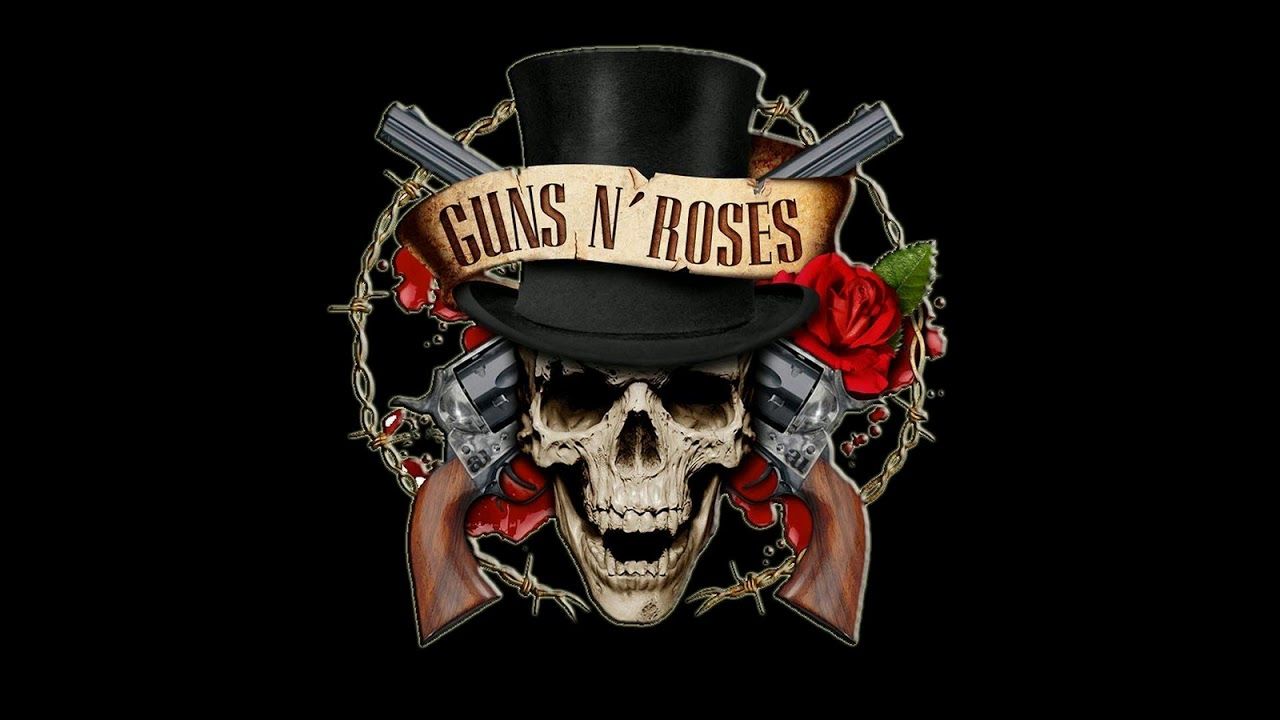 Guns N’ Roses, Totenkopf, Zylinder, Revolver, Rosen, Schwarzer Hintergrund, HD Wallpaper