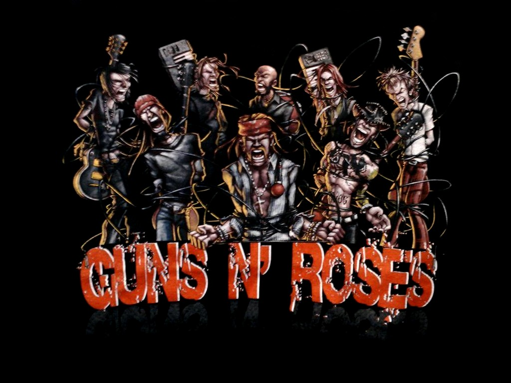 Guns N’ Roses, Zombie-Band, Illustration, Horror-Stil, Schriftzug, Schwarzer Hintergrund, Wallpaper