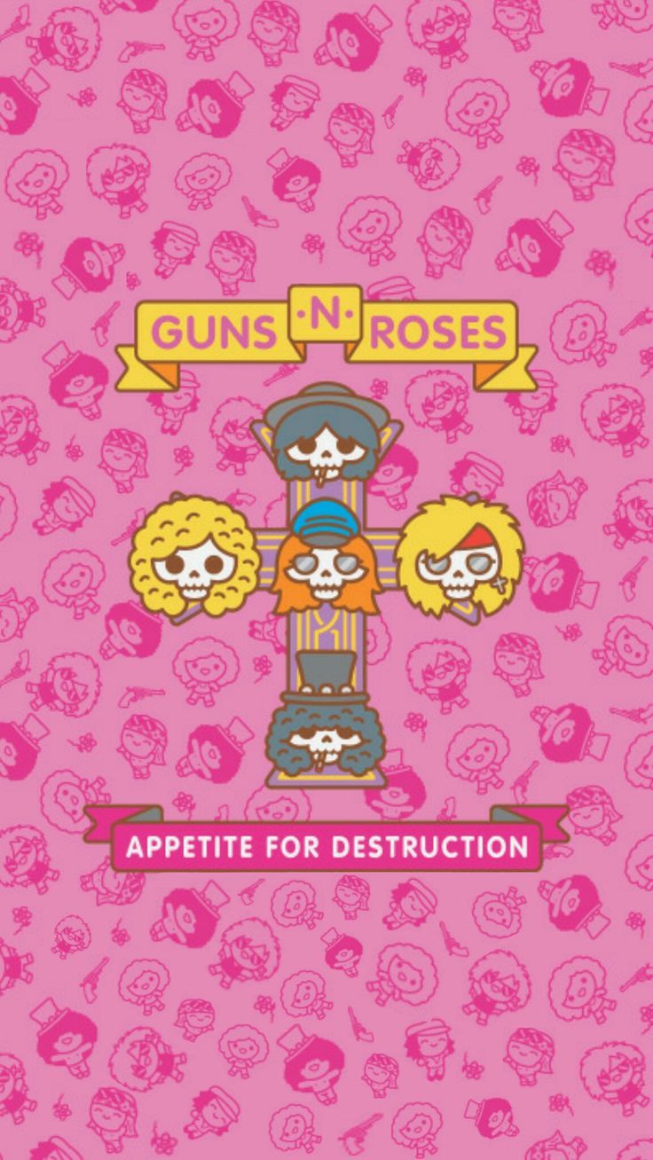 Guns N’ Roses, Appetite for Destruction, Kreuz, Rosa Hintergrund, Kawaii-Stil, Sperrbildschirm
