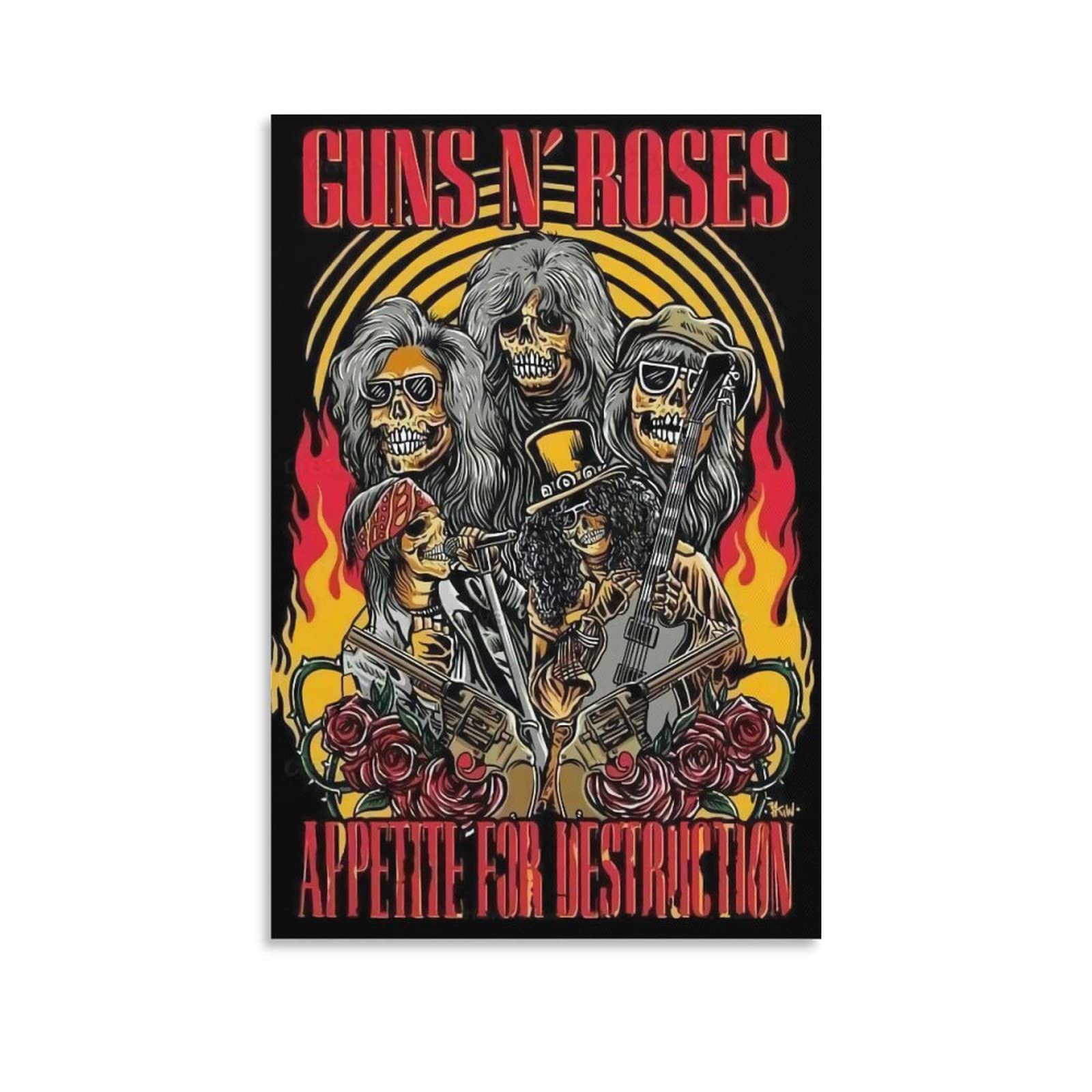 Guns N’ Roses, Appetite for Destruction, Totenköpfe, Flammen, Rosen, Rockposter, HD-Tablet-Hintergrundbild