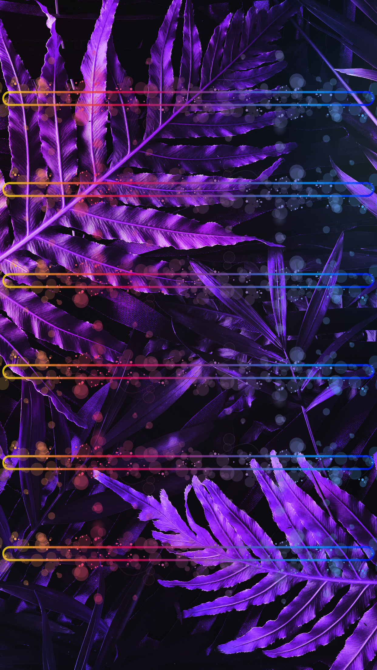 Farn, Blätter, Lila, Neon, Glitch, iPhone 16 Plus, Hintergrundbild