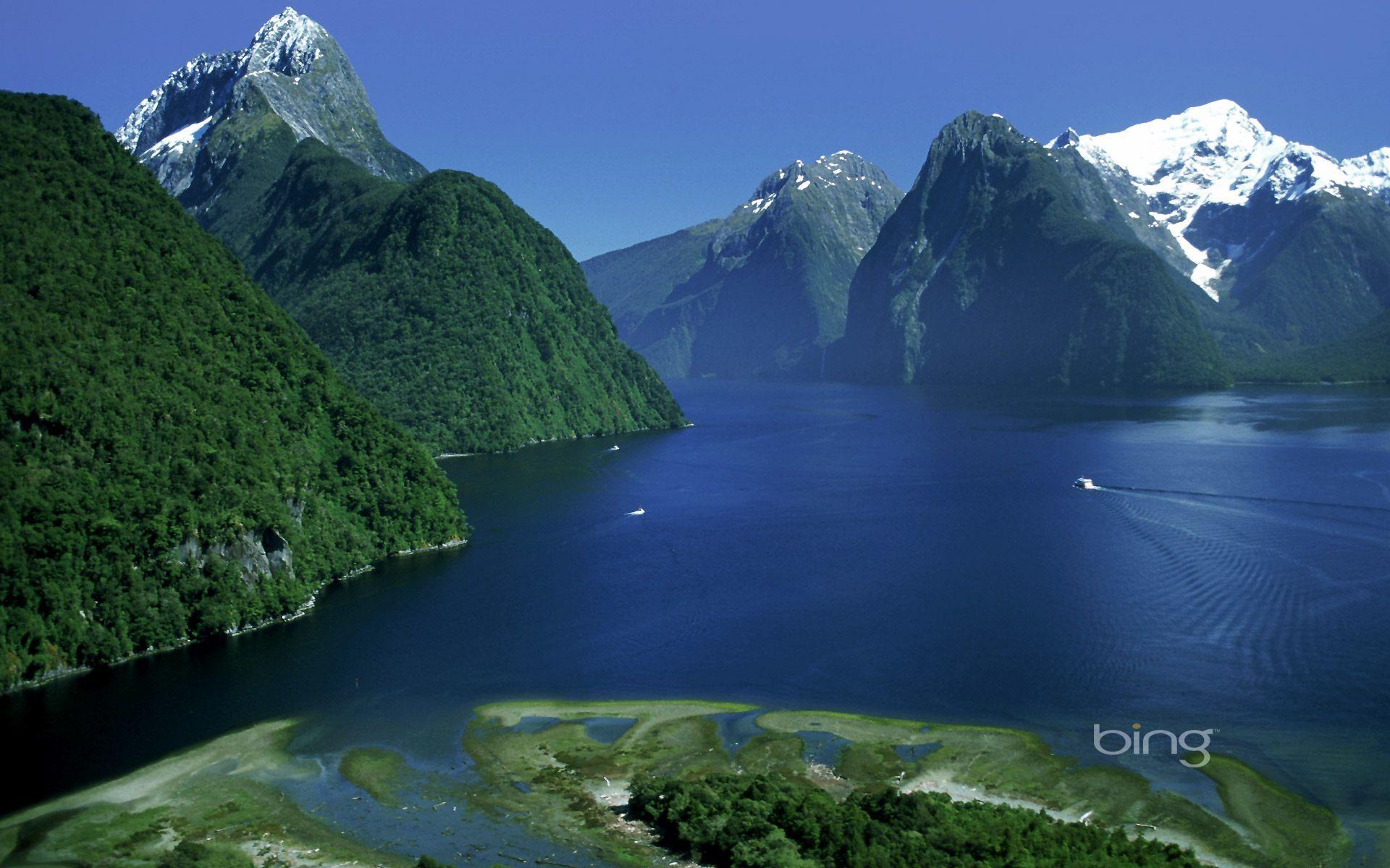 Milford Sound, Neuseeland, Fjord, Berge, Schneegipfel, Blaues Wasser, Full-HD-Hintergrundbild für PC